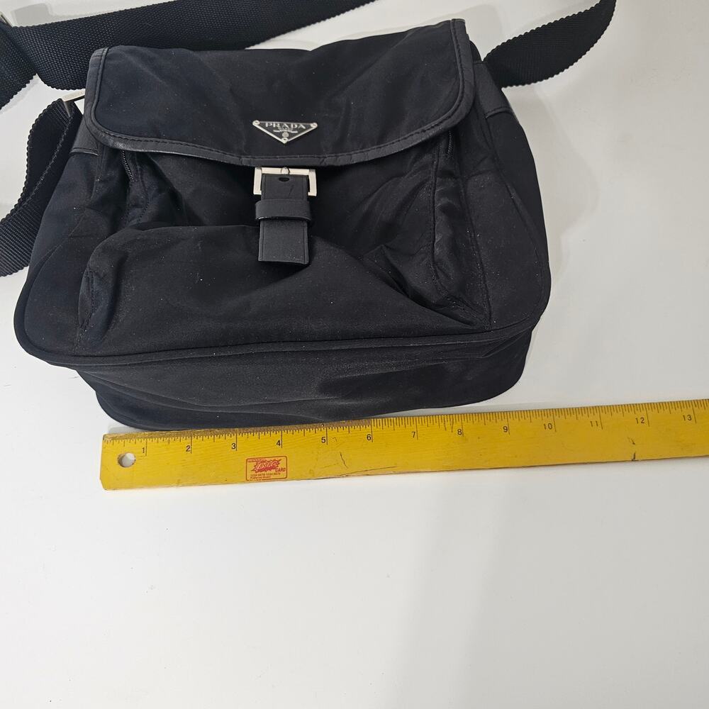 PRADA Tessuto Triangle with logo Ajustable Shoulder Bag Pochette Black Nylon - Picture 9 of 9